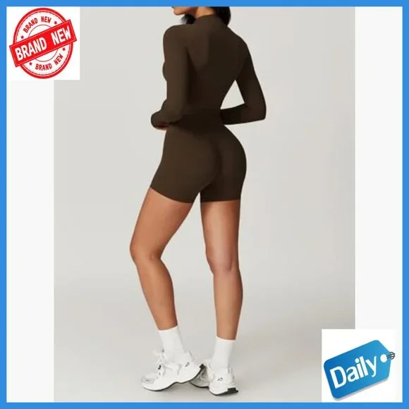 Seamless 3-Piece Workout Set High Waisted Shorts Crop Top Jacket - Picture 2 of 6